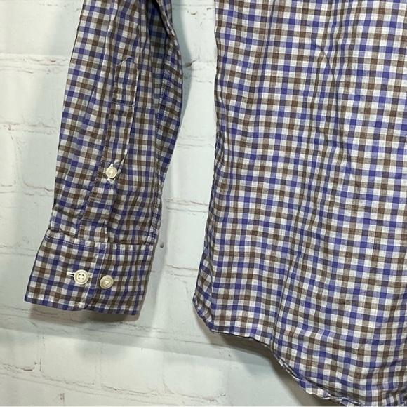 Johnnie-O Check Plaid Button Up Shirt Mens Size Small Purple Brown Cotton - Picture 11 of 14